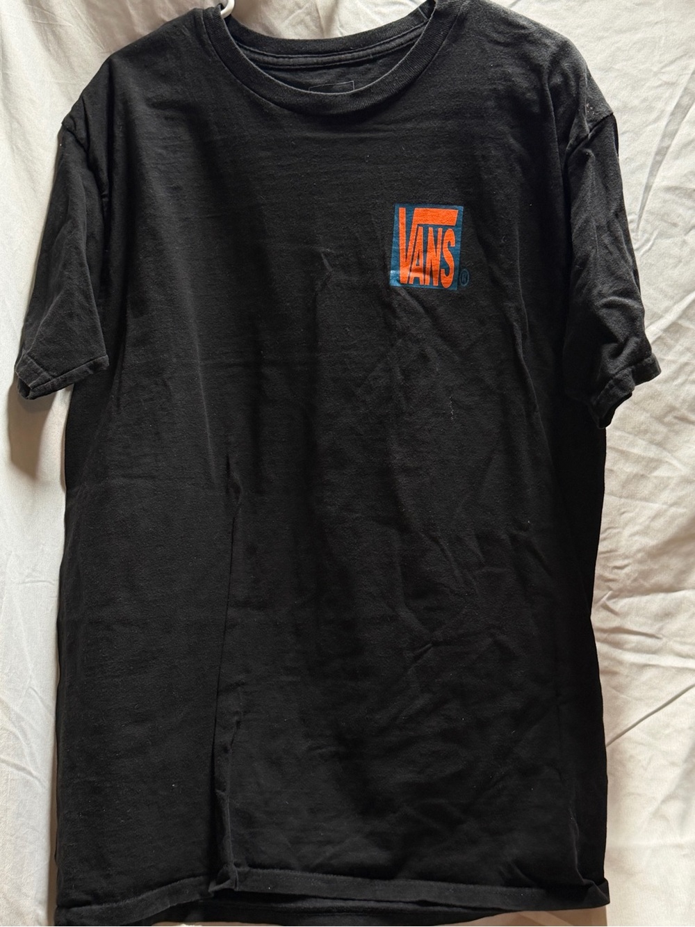 Vans Black Short Sleeve Tee with Orange & Blue Logo